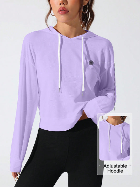 Sport Studio Women Hollow Out Minimalist Letter Print Casual Hoodie Sweatshirt