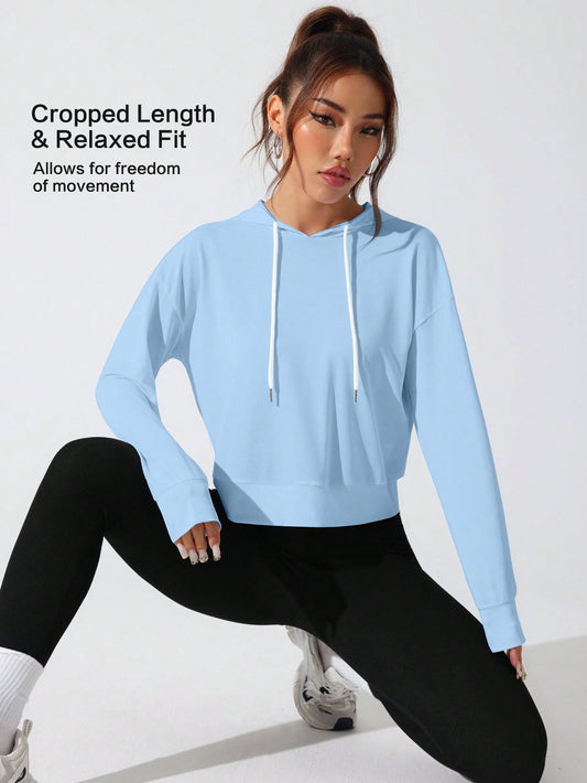 Sport Studio Women Hollow Out Minimalist Letter Print Casual Hoodie Sweatshirt