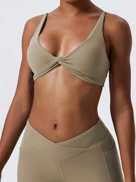 1Pc Super Soft Nude Fabric Breathable Sweat Absorbent Yoga Sports Underwear Twisted Chest Design Back Sling Outdoor Workout Leisure Bra Running Fitness Pilates Women