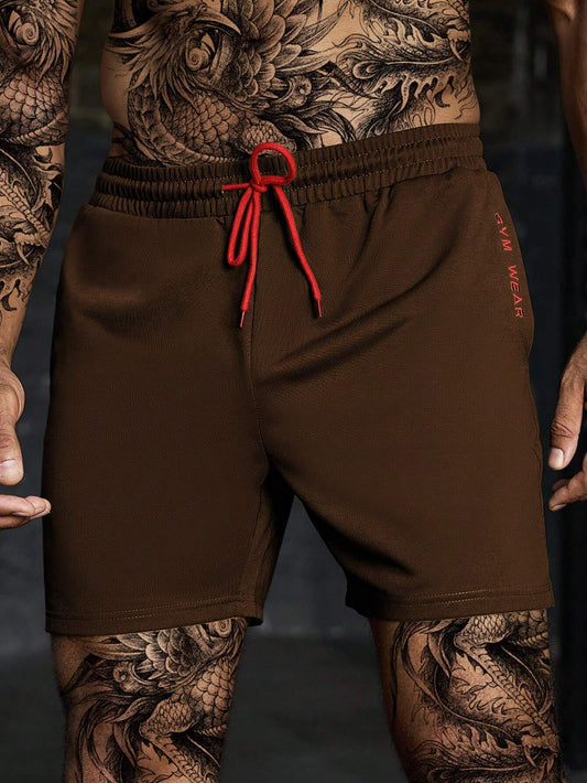 Manfinity Boyfriend Style Men'S Front Tie Pocket Letter Print Sports Shorts, Casual Holiday