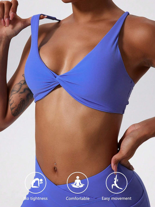 1Pc Super Soft Nude Fabric Breathable Sweat Absorbent Yoga Sports Underwear Twisted Chest Design Back Sling Outdoor Workout Leisure Bra Running Fitness Pilates Women