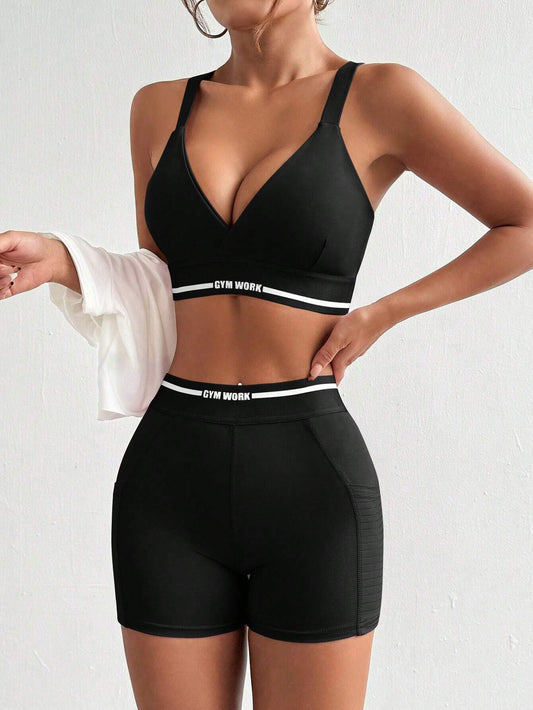 Sport Studio Women Letter Printed Tank Top and Short Leggings Casual Sportswear Suit Workout Women Setwomen Workout Set