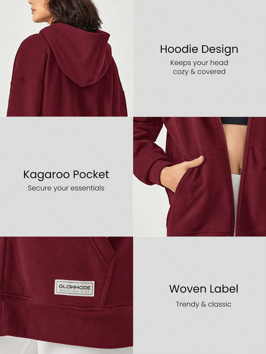 GLOWMODE Everyday Fleece Keep It Casual Unisex Long Sleeve Hoodie Jacket with Basic Pockets Daily Casual