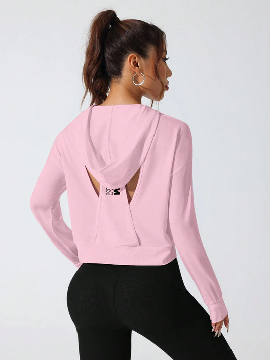 Sport Studio Women Hollow Out Minimalist Letter Print Casual Hoodie Sweatshirt