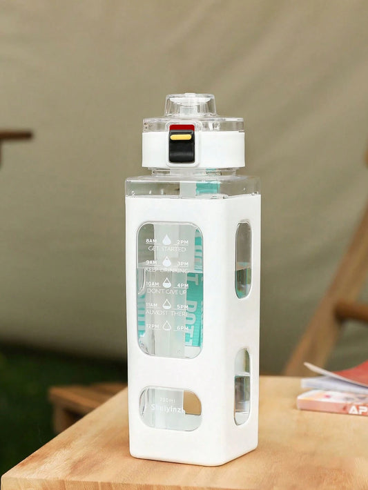 1Pc 700Ml Sports Water Bottle, Portable Straw Cup,Time Marker Sports Water Bottle - Motivational Water Bottle for Gym/Office/Travel/Outdoor, Square Stylish Design, Perfect for Students/Adults
