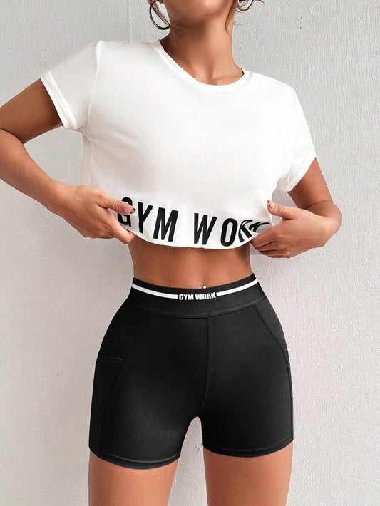Sport Studio Women Letter Printed Tank Top and Short Leggings Casual Sportswear Suit Workout Women Setwomen Workout Set