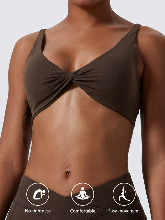 1Pc Super Soft Nude Fabric Breathable Sweat Absorbent Yoga Sports Underwear Twisted Chest Design Back Sling Outdoor Workout Leisure Bra Running Fitness Pilates Women