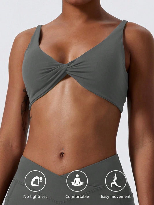1Pc Super Soft Nude Fabric Breathable Sweat Absorbent Yoga Sports Underwear Twisted Chest Design Back Sling Outdoor Workout Leisure Bra Running Fitness Pilates Women