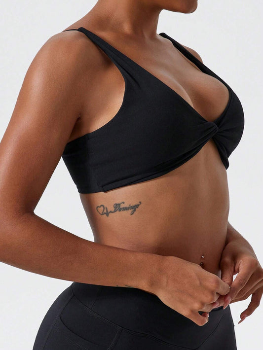 1Pc Super Soft Nude Fabric Breathable Sweat Absorbent Yoga Sports Underwear Twisted Chest Design Back Sling Outdoor Workout Leisure Bra Running Fitness Pilates Women