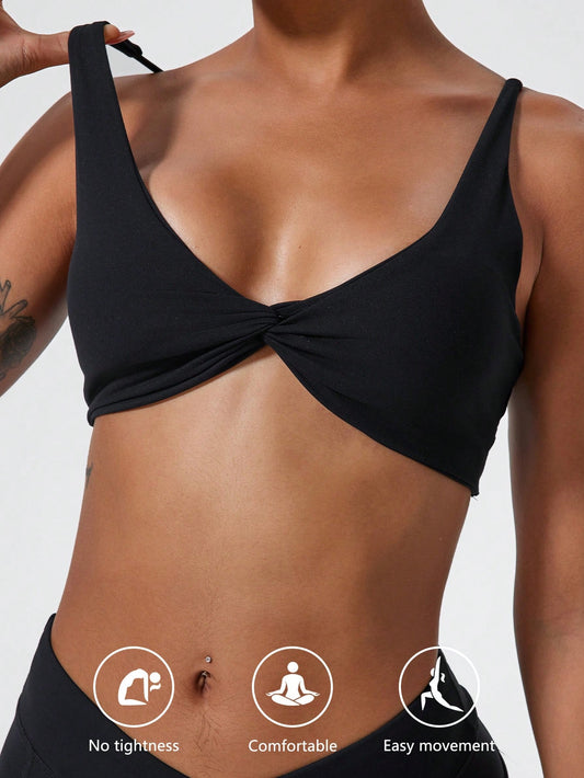 1Pc Super Soft Nude Fabric Breathable Sweat Absorbent Yoga Sports Underwear Twisted Chest Design Back Sling Outdoor Workout Leisure Bra Running Fitness Pilates Women