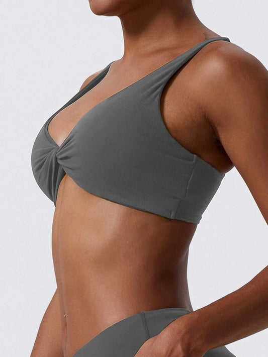 1Pc Super Soft Nude Fabric Breathable Sweat Absorbent Yoga Sports Underwear Twisted Chest Design Back Sling Outdoor Workout Leisure Bra Running Fitness Pilates Women