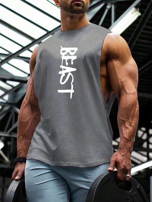 Manfinity Sport PWRUP Boyfriend Style Men'S Letter Printed Sports Tank Top Workout Tops