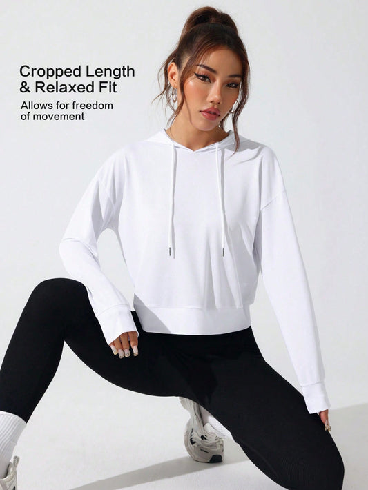 Sport Studio Women Hollow Out Minimalist Letter Print Casual Hoodie Sweatshirt
