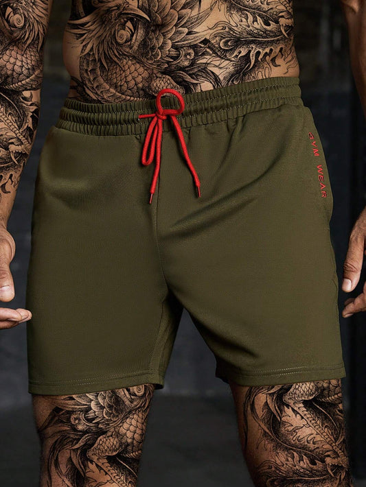 Manfinity Boyfriend Style Men'S Front Tie Pocket Letter Print Sports Shorts, Casual Holiday