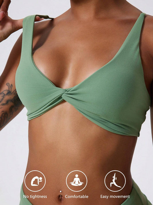 1Pc Super Soft Nude Fabric Breathable Sweat Absorbent Yoga Sports Underwear Twisted Chest Design Back Sling Outdoor Workout Leisure Bra Running Fitness Pilates Women