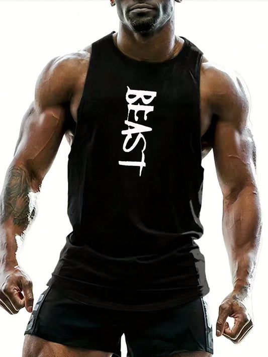 Manfinity Sport PWRUP Boyfriend Style Men'S Letter Printed Sports Tank Top Workout Tops