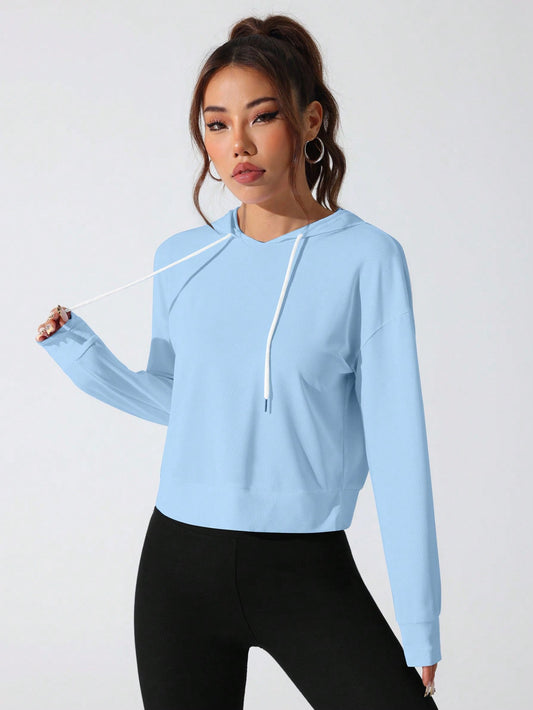 Sport Studio Women Hollow Out Minimalist Letter Print Casual Hoodie Sweatshirt