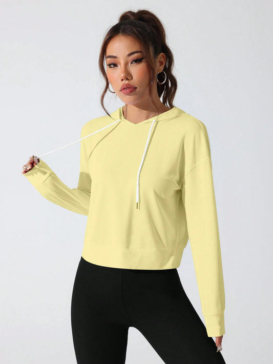 Sport Studio Women Hollow Out Minimalist Letter Print Casual Hoodie Sweatshirt