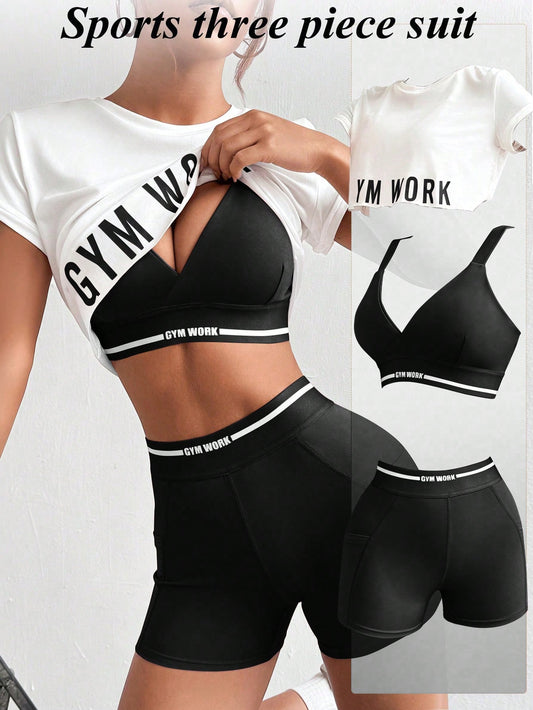 Sport Studio Women Letter Printed Tank Top and Short Leggings Casual Sportswear Suit Workout Women Setwomen Workout Set