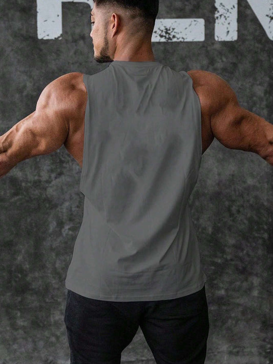 Manfinity Sport PWRUP Boyfriend Style Men'S Letter Printed Sports Tank Top Workout Tops