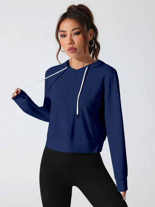 Sport Studio Women Hollow Out Minimalist Letter Print Casual Hoodie Sweatshirt