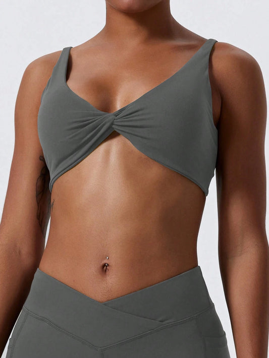 1Pc Super Soft Nude Fabric Breathable Sweat Absorbent Yoga Sports Underwear Twisted Chest Design Back Sling Outdoor Workout Leisure Bra Running Fitness Pilates Women