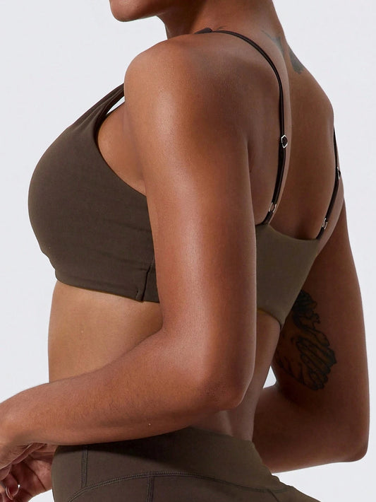 1Pc Super Soft Nude Fabric Breathable Sweat Absorbent Yoga Sports Underwear Twisted Chest Design Back Sling Outdoor Workout Leisure Bra Running Fitness Pilates Women