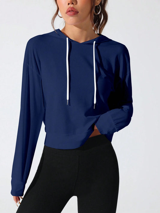 Sport Studio Women Hollow Out Minimalist Letter Print Casual Hoodie Sweatshirt
