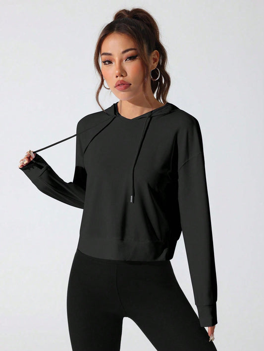 Sport Studio Women Hollow Out Minimalist Letter Print Casual Hoodie Sweatshirt