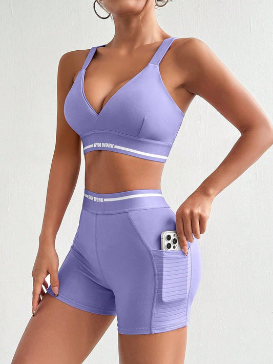 Sport Studio Women Letter Printed Tank Top and Short Leggings Casual Sportswear Suit Workout Women Setwomen Workout Set