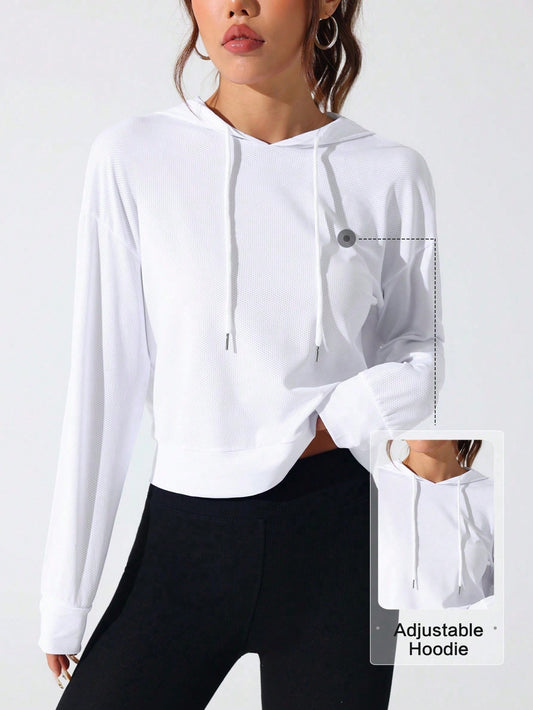 Sport Studio Women Hollow Out Minimalist Letter Print Casual Hoodie Sweatshirt