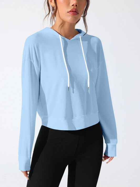 Sport Studio Women Hollow Out Minimalist Letter Print Casual Hoodie Sweatshirt