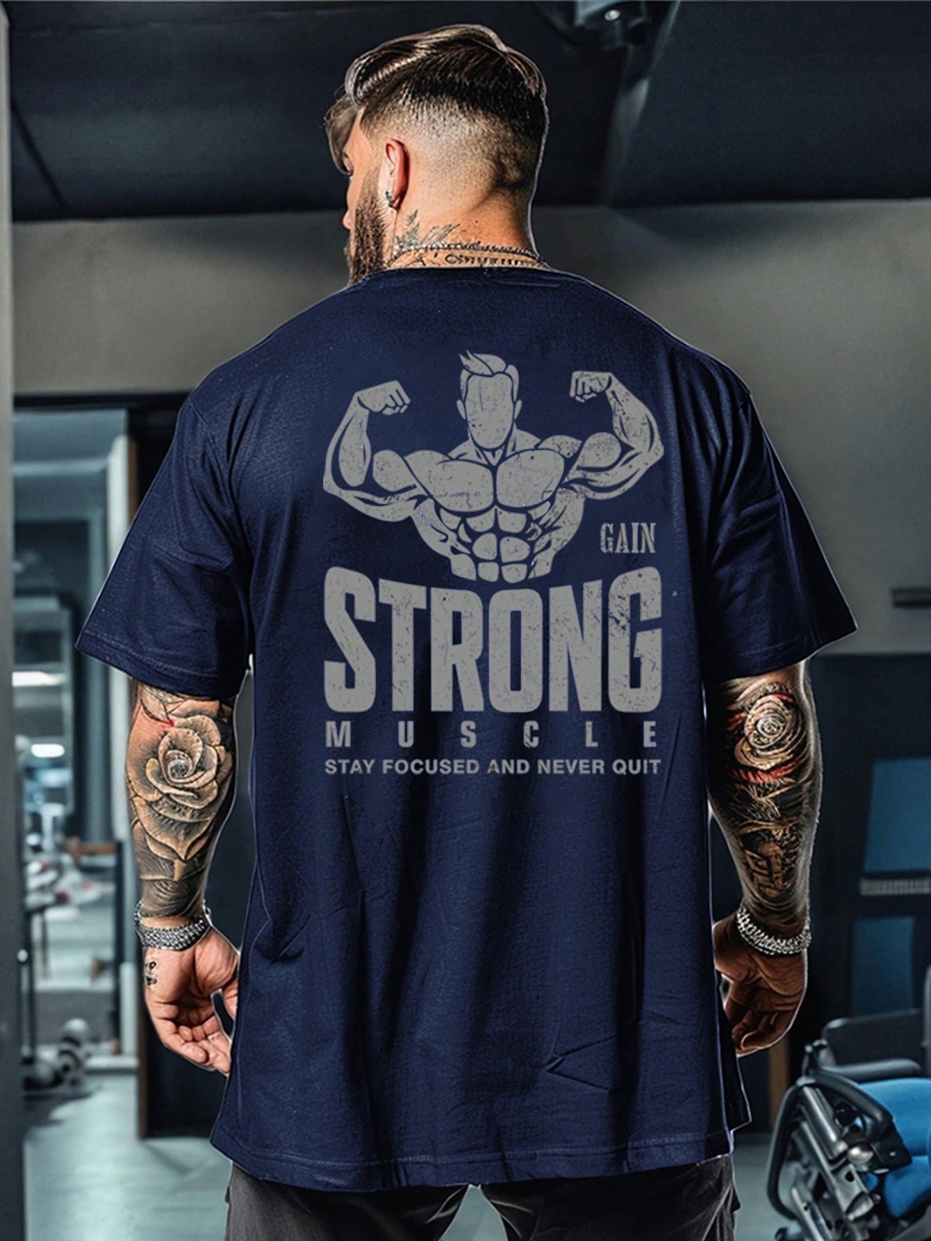Manfinity Sport Corelite Men'S Sports Fitness T-Shirt, Stylish and Versatile for the Gym, Suitable for Daily Wear, Fitness Enthusiast Muscle Graphic, Casual Home, Paired with Sneakers, Jeans, Athletic Pants, Metal Necklace