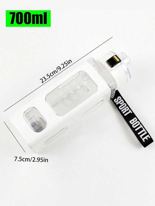 1Pc 700Ml Sports Water Bottle, Portable Straw Cup,Time Marker Sports Water Bottle - Motivational Water Bottle for Gym/Office/Travel/Outdoor, Square Stylish Design, Perfect for Students/Adults