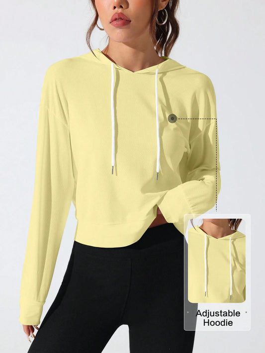 Sport Studio Women Hollow Out Minimalist Letter Print Casual Hoodie Sweatshirt