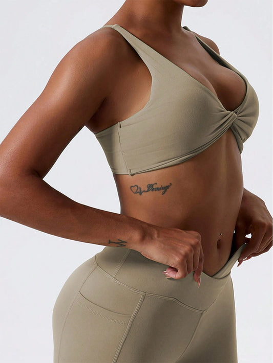 1Pc Super Soft Nude Fabric Breathable Sweat Absorbent Yoga Sports Underwear Twisted Chest Design Back Sling Outdoor Workout Leisure Bra Running Fitness Pilates Women