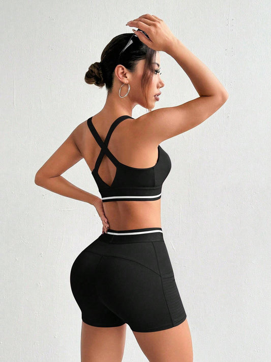 Sport Studio Women Letter Printed Tank Top and Short Leggings Casual Sportswear Suit Workout Women Setwomen Workout Set