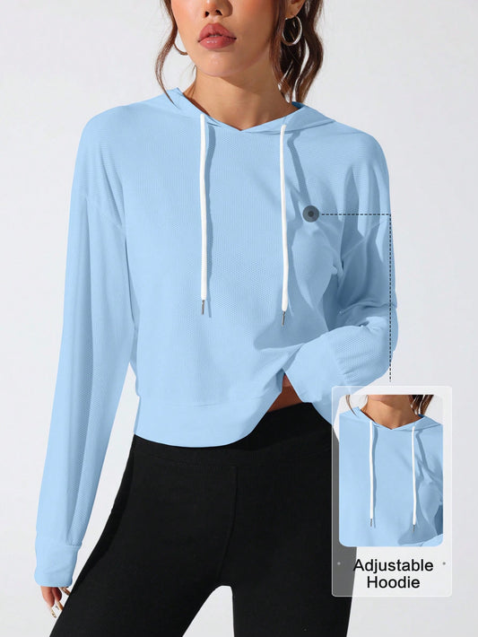 Sport Studio Women Hollow Out Minimalist Letter Print Casual Hoodie Sweatshirt