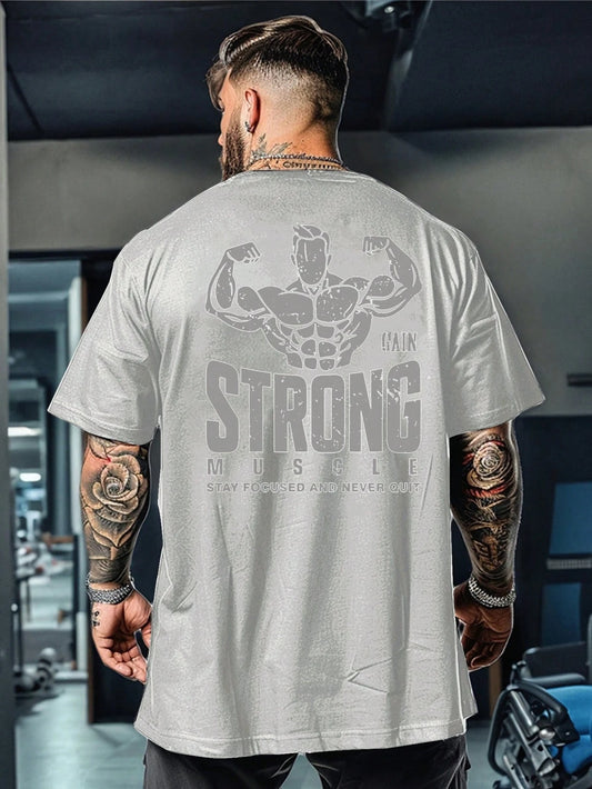 Manfinity Sport Corelite Men'S Sports Fitness T-Shirt, Stylish and Versatile for the Gym, Suitable for Daily Wear, Fitness Enthusiast Muscle Graphic, Casual Home, Paired with Sneakers, Jeans, Athletic Pants, Metal Necklace