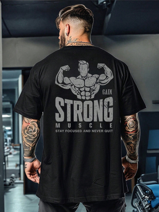 Manfinity Sport Corelite Men'S Sports Fitness T-Shirt, Stylish and Versatile for the Gym, Suitable for Daily Wear, Fitness Enthusiast Muscle Graphic, Casual Home, Paired with Sneakers, Jeans, Athletic Pants, Metal Necklace