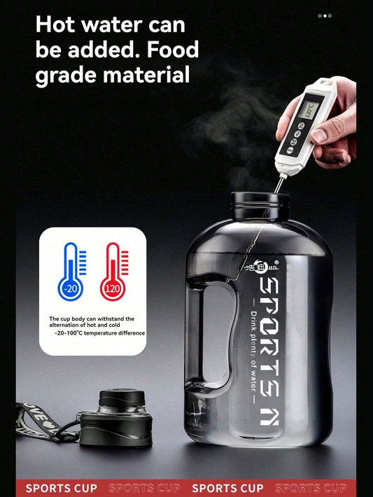 1Pc Large Capacity Sports Water Bottle with Scale, Handle Cup, Rope Portable Water Bottle, Suitable for Travel, Home & Office Use