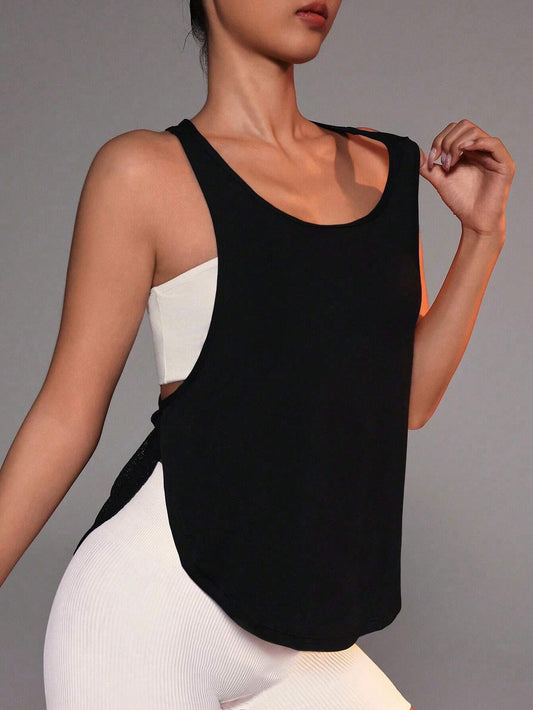 Sport Studio Solid Criss Cross Back Crop Sports Tank Topworkout Tank Top