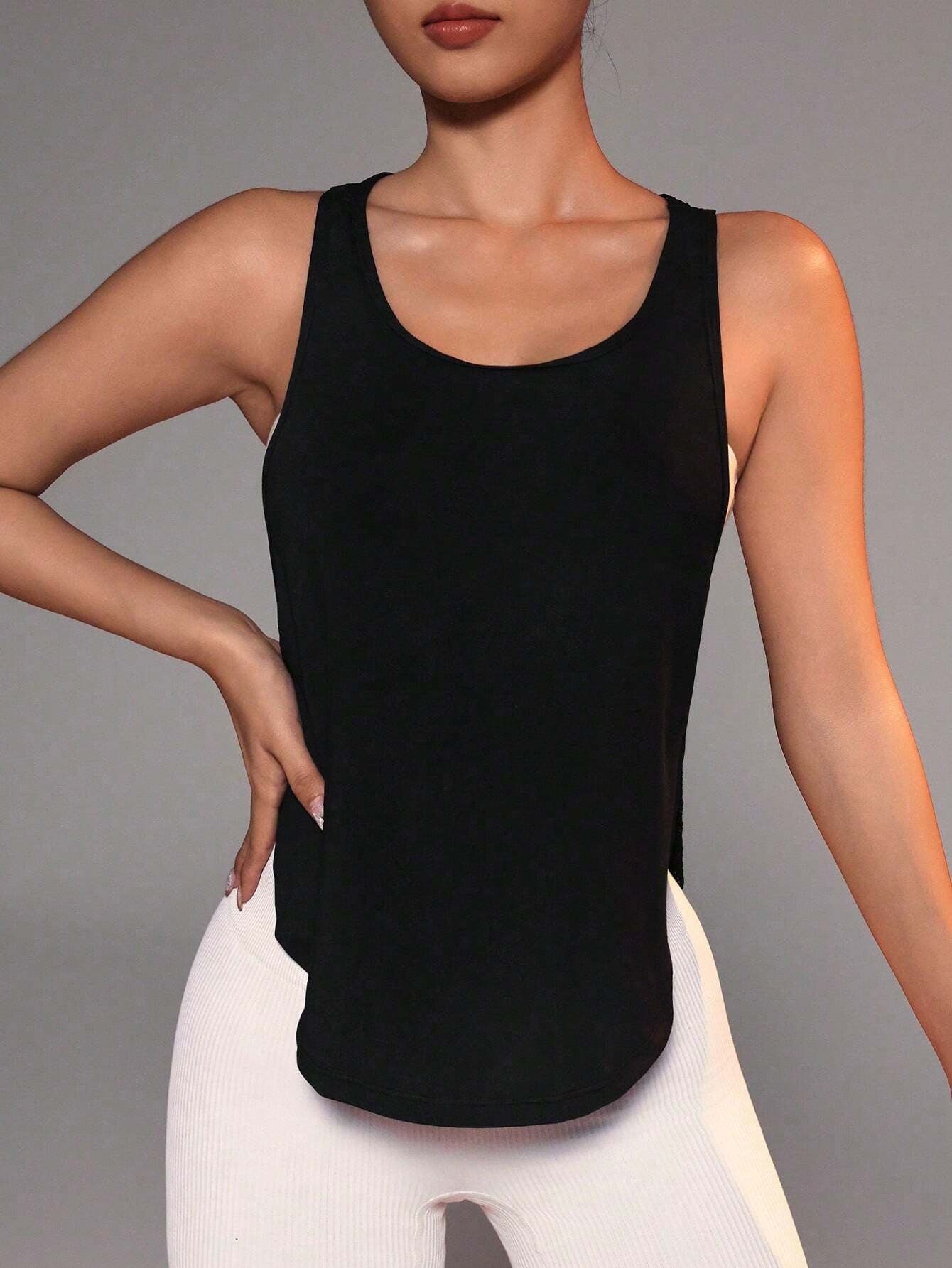 Sport Studio Solid Criss Cross Back Crop Sports Tank Topworkout Tank Top